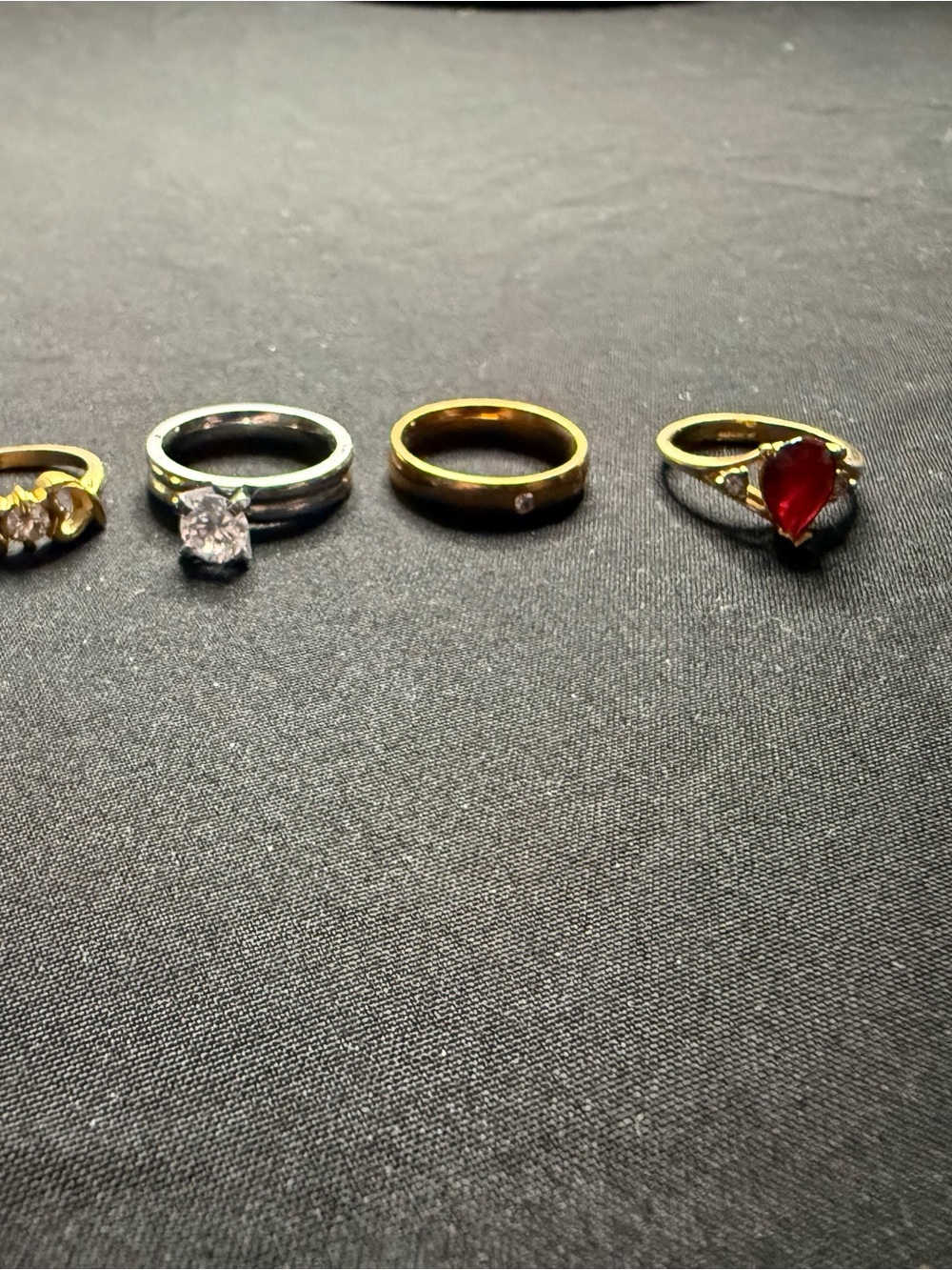 Gold and Silver Mixed-Metal Ring Set with Red Teardrop Accent